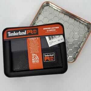 Timberland RFID Wallet Black Passcase Pro Leather With ID Slot in Tin Gift Box